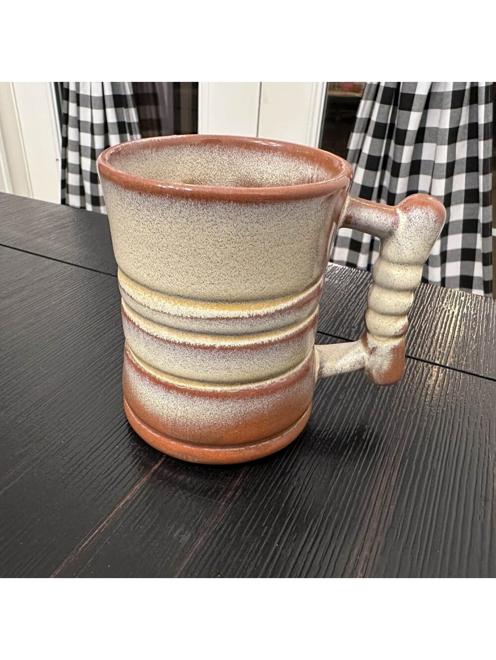Frankoma Pottery Mug Brown Tan Drip Glaze Coffee Cup USA Vintage EUC